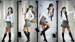 Tie asians school uniforms pigtails knee socks high heels Hwang 