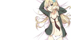 Tie blondes long hair anime girls blue eyes boku wa tomodachi 