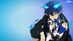 Tie blue background bite flames blue eyes ao no exorcist rin 