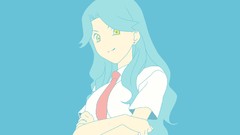 Tie blue background schoolgirls earrings shirts blue hair long 