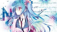 Tie blue hair long hair pink eyes anime girls