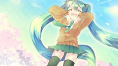 Tie blush blue hair hatsune miku vocaloid twintails thigh highs