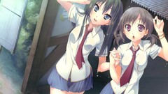 Tie Bus stop anime girls school uniforms rain drops katagiri 