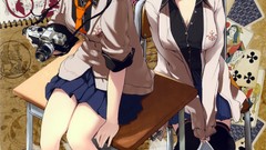 Tie Cameras skirts blush blue hair pink hair anime girls desk 