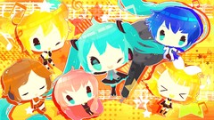 Tie Chibi blondes skirts pink hair long hair blue eyes closed 