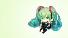 Tie Chibi green background microphones skirts anime girls 