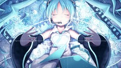 Tie gears Hearts skirts blue hair long hair closed eyes 