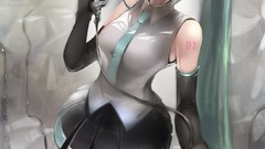 Tie gloves long hair green eyes hatsune miku vocaloid green 