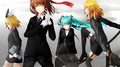 Tie hats suit bows pants blondes skirts long hair green eyes 