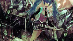 Tie instruments guitars guitarists long hair speakers green 