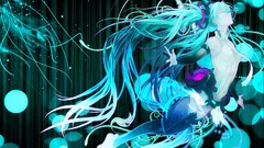 Tie long hair barefoot closed eyes hatsune miku vocaloid miku 