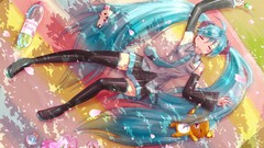 Tie long hair closed eyes hatsune miku green hair twintails 