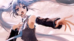 Tie microphones blue hair blue eyes hatsune miku vocaloid open 
