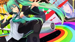 Tie microphones skirts long hair hatsune miku vocaloid 