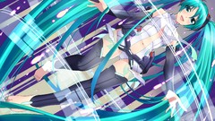 Tie navel blush smiling long hair barefoot hatsune miku 