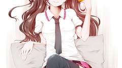 Tie pillows skirts long hair anime girls brunettes touhou 