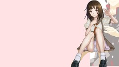 Tie pink background skirts anime girls brown eyes brunettes 