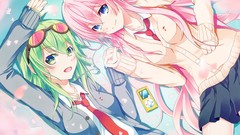 Tie pink hair smiling long hair ipod blue eyes green eyes 