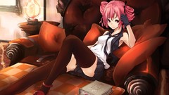 Tie red eyes gloves pink hair utau kasane teto twintails thigh 