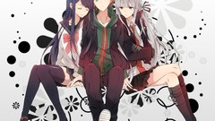 Tie red eyes gloves Ribbons skirts long hair boots green eyes 