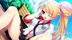 Tie red eyes legs long hair seifuku game cg
