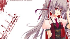Tie red eyes Ribbons long hair gray hair twintails