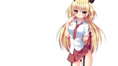 Tie red eyes stockings blondes skirts blush long hair school 