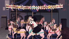 Tie roundabout anime girls classroom school uniforms black hair 