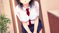 Tie school uniforms black hair coffee-kizoku wet clothing