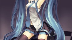Tie sitting floor stockings skirts blush long hair anime girls 