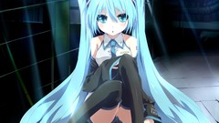 Tie sitting tattoos skirts blush long hair anime girls hatsune 