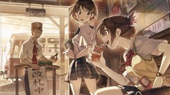 Tie skirts anime girls short hair black hair open mouth Vania600