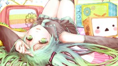 Tie skirts television long hair green eyes upside down hatsune 
