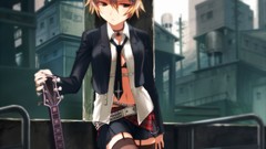 Tie stockings guitars belts blondes skirts anime girls short 