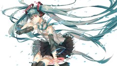 Tie stockings tattoos blue hair long hair hatsune miku bangs 