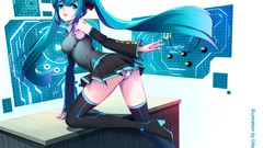 Tie tattoos skirts blue hair long hair anime girls blue eyes 