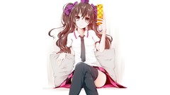 Tie white background anime girls brown eyes brunettes touhou 