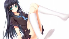 Tie white background anime girls green eyes seifuku black hair