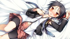 Tie white background beds skirts blush brunettes short hair 