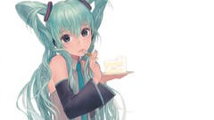 Tie white background cakes long hair gray eyes forks hatsune 