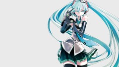 Tie white background gloves skirts long hair anime girls 