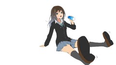 Tie white background sitting schoolgirls bottles skirts long 