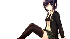 Tie white background sitting schoolgirls skirts anime girls 