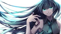 Tie white background smiling long hair hatsune miku vocaloid 