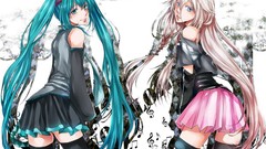 Tie white hair skirts long hair blue eyes braids hatsune miku 