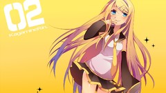 Tie yellow background skirts long hair anime girls blue eyes 