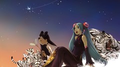 Tigers long hair hatsune miku vocaloid twintails skyscapes 