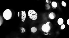 Time bokeh clocks grayscale