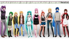 Together Team red eyes blondes blue hair pink hair long hair 