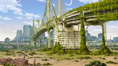 Tokyo Bridges rainbow bridge cityscapes fantasy art 